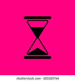 Hourglass vector icon. Black icon on pink background