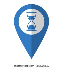 Hourglass - vector icon; blue map  pointer