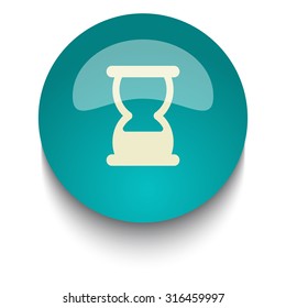 Hourglass vector icon on blue green glossy glass button on white background