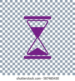 Hourglass vector icon on transparent background. Violet icon