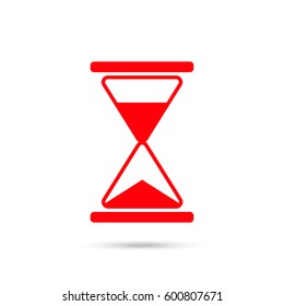 Hourglass vector icon. Red icon and gray shadow