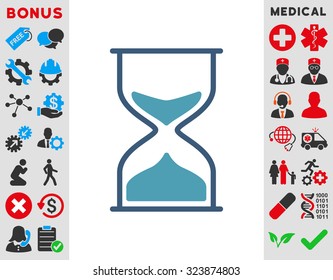Hourglass vector icon. Style is bicolor flat symbol, cyan and blue colors, rounded angles, white background.