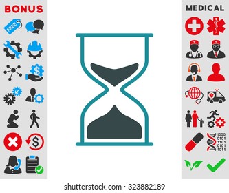 Hourglass vector icon. Style is bicolor flat symbol, soft blue colors, rounded angles, white background.