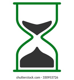 Hourglass vector icon. Style is bicolor flat symbol, green and gray colors, rounded angles, white background.