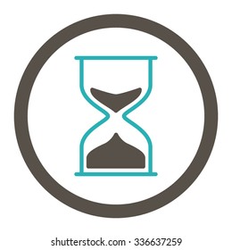 Hourglass vector icon. Style is bicolor flat rounded symbol, grey and cyan colors, rounded angles, white background.