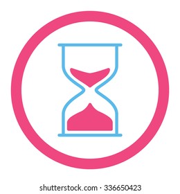 Hourglass vector icon. Style is bicolor flat rounded symbol, pink and blue colors, rounded angles, white background.