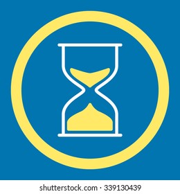Hourglass vector icon. Style is bicolor flat rounded symbol, yellow and white colors, rounded angles, blue background.