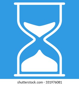 Hourglass vector icon. Style is flat symbol, white color, rounded angles, blue background.