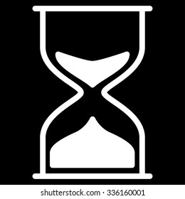 Hourglass vector icon. Style is flat symbol, white color, rounded angles, black background.
