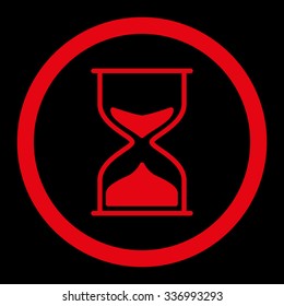 Hourglass vector icon. Style is flat rounded symbol, red color, rounded angles, black background.