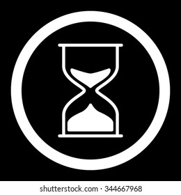 Hourglass vector icon. Style is flat rounded symbol, white color, rounded angles, black background.