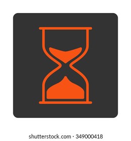 Hourglass vector icon. Style is flat rounded square button, orange and gray colors, white background.