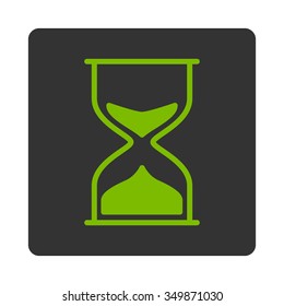 Hourglass vector icon. Style is flat rounded square button, eco green and gray colors, white background.
