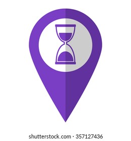 Hourglass - vector icon;  violet map pointer