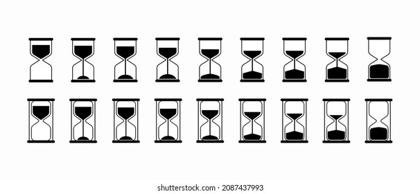 Vektorsymbole aus dem Stundenglas-Set. Sandglass-Timer oder Uhren-Icon für Apps und Websites. Zeitmanagement