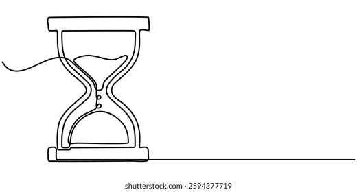 Hourglass vector one line continuous drawing illustration. Hand drawn linear silhouette icon. Minimal design element for print, banner, card, wall art poster, brochure, postcard.