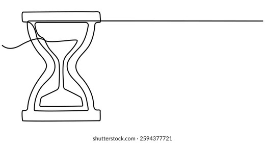 Hourglass vector one line continuous drawing illustration. Hand drawn linear silhouette icon. Minimal design element for print, banner, card, wall art poster, brochure, postcard.