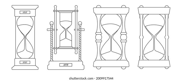 Icono de conjunto de contorno de vector de vidrio de horquilla. Ilustración vectorial de cristal de arena sobre fondo blanco. Láminas de arena aisladas.
