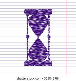 Hourglass. Vector with pen and school paper effect 