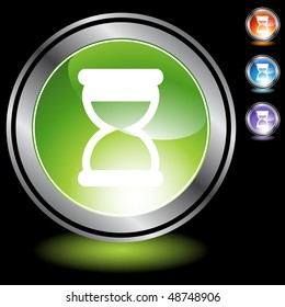 Botón web de vidrio horario aislado en un fondo.