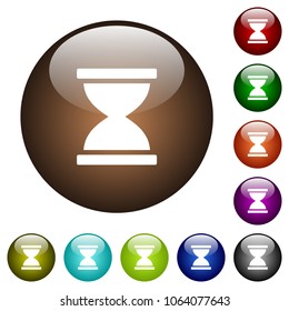 Hourglass white icons on round color glass buttons