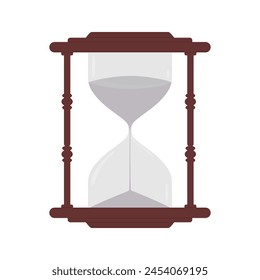 Hourglass with white sand, timer. Beautiful sandglass isolated on white background. Time and history concept. Icon hourglass countdown. Rare things, colored flat vector illustration