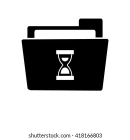 Hourglass - white vector icon;  black folder