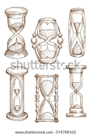 Hourglasses Sand Glasses Sketch Icons Vintage เวกเตอร์สต็อก (ปลอดค่า