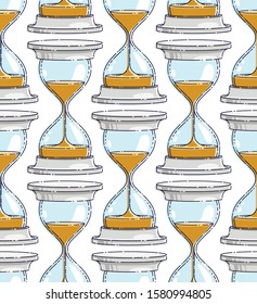 Hourglasses seamless background, backdrop for website or textile, vector wallpaper or web site background.