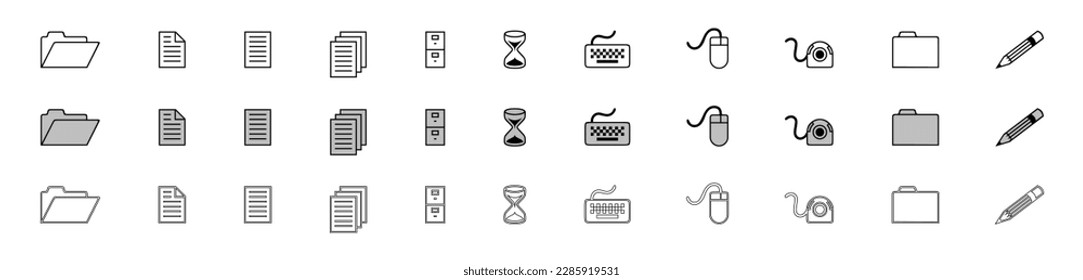 Hourglass, Ordner, Bleistift, Tastatur, Maus, Web-Icons set.three options.Design-Elemente einzeln auf weißem Hintergrund, für Ihr Design-Projekt.