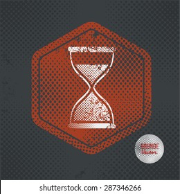 Hourglass,stamp design on old dark background,grunge concept,vector
