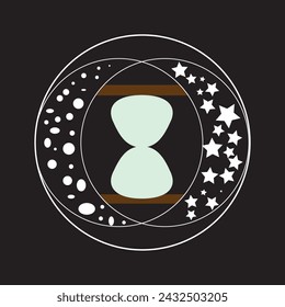 Hourglass,stars and planets graphic print , Abstract fashion drawing and creative design for t-shirts, mugs, graphic tee, sweatshirt, cases, etc. Illustration in modern style for clothes.