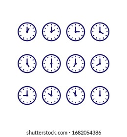 Hourly clock icon set isolated on white background. Vector illustration