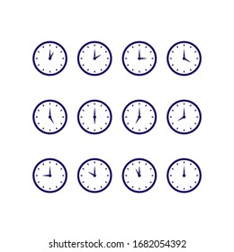 Hourly clock icon set isolated on white background. Vector illustration