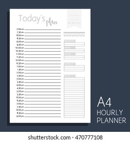 Hourly personal planner. Blank form. Format A4