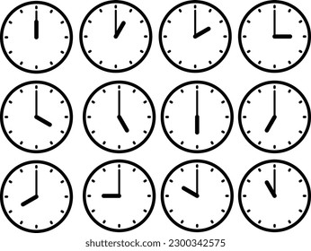 Conjunto horario de relojes de pared simples en blanco y negro