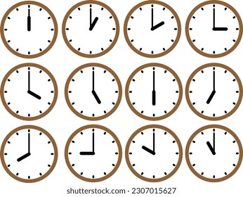 Conjunto horario de simples relojes de pared de madera