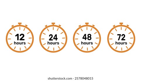 hours 12, 24, 48 and 72 Timer, clock, icon vector stopwatch isolated icons. Countdown timer symbol.