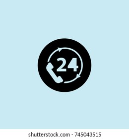 hours 24 icon, blue background, black