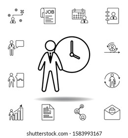 Hours, businessman, schedule icon. Set of hr elements. Can be used for web, logo, mobile app, UI, UX
