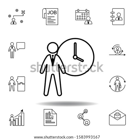 Hours, businessman, schedule icon. Set of hr elements. Can be used for web, logo, mobile app, UI, UX