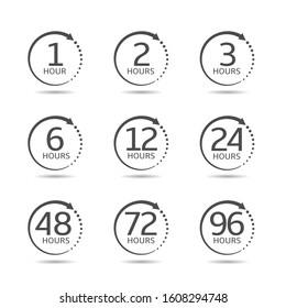 Hours clock arrow icons. Timetable timer countdown icons