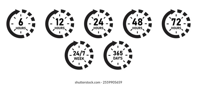 Hours clock arrow vector work time icons.