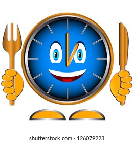 Hours with a fork and a knife on a white background