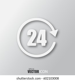 Hours icon in white style with shadow isolated on grey background. For your design, logo. Vector illustration.