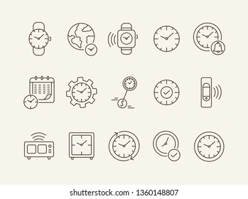 Hours line icon set. Clock, wristwatch, time zones. Time concept. Can be used for topics like deadline, morning, schedule