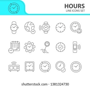 Hours line icon set. Clock, wristwatch, time zones. Time concept. Can be used for topics like deadline, morning, schedule