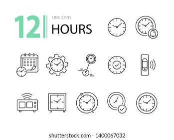 Hours line icon set. Clock, wristwatch, time zones. Time concept. Can be used for topics like deadline, morning, schedule