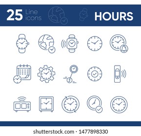 Hours line icon set. Clock, wristwatch, time zones. Time concept. Can be used for topics like deadline, morning, schedule