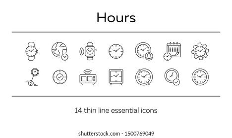 Hours line icon set. Clock, wristwatch, time zones. Time concept. Can be used for topics like deadline, morning, schedule